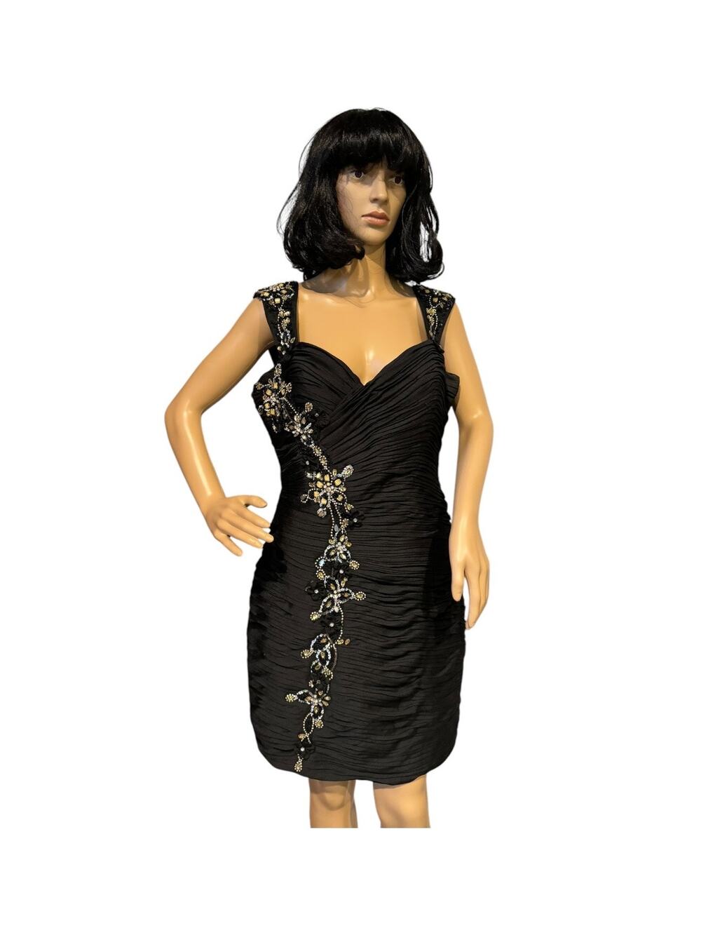May Queen Couture USA black dress gold & silver embellishments size 12